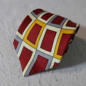 Marco Polo Men Geometric Necktie OS Red Yellow Grey Retro MCM Graphic Bold Dandy